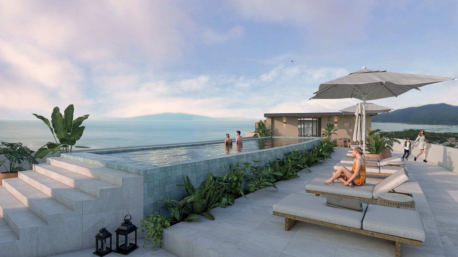 Alberca infinity con vista al lago