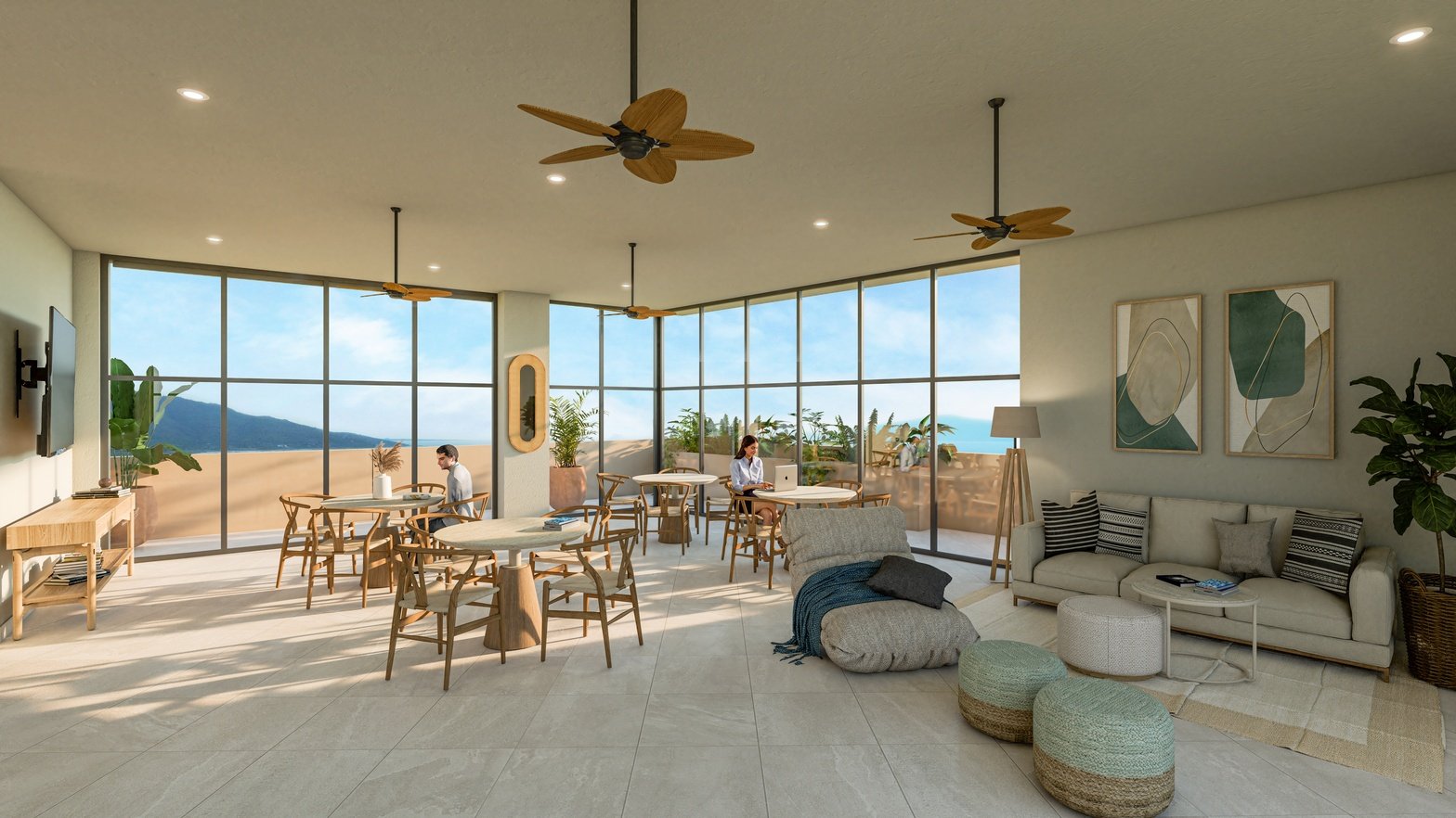 Lounge social con vista al lago